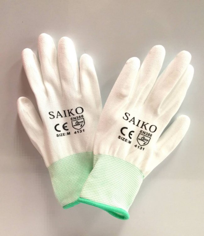 ถุงมือ PU เคลือบเต็ม ขาว SAIKO